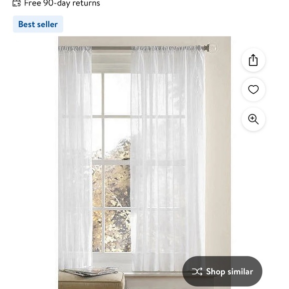 Window curtains.Crushed Voile Single Curtain Panel, Sheer, White, 51" W x 63" L - Picture 2 of 2